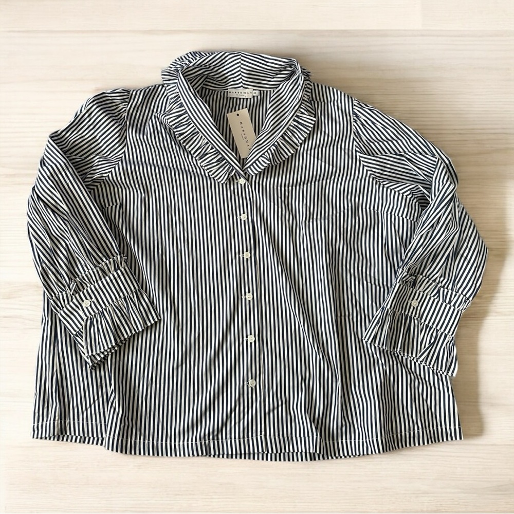 Harshman Fuella Blouse in Navy Stripes